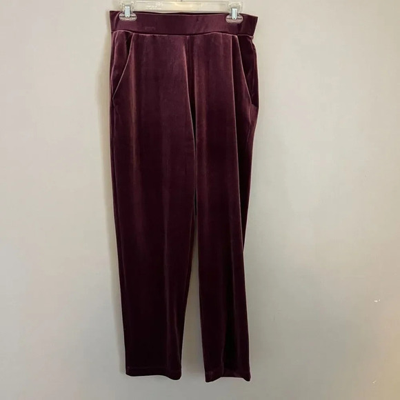 Loft Womens Maroon Velvet Ankle Pants Small High Rise Straight Pull On NWT - Picture 4 of 9